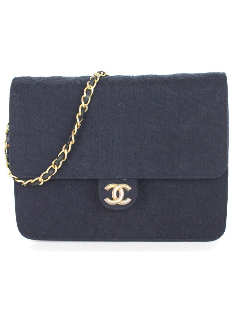 Sac CHANEL vintage en jersey bleu marine 