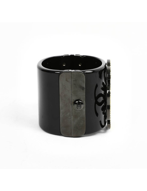Manchette CHANEL resine noire CC strass jaunes