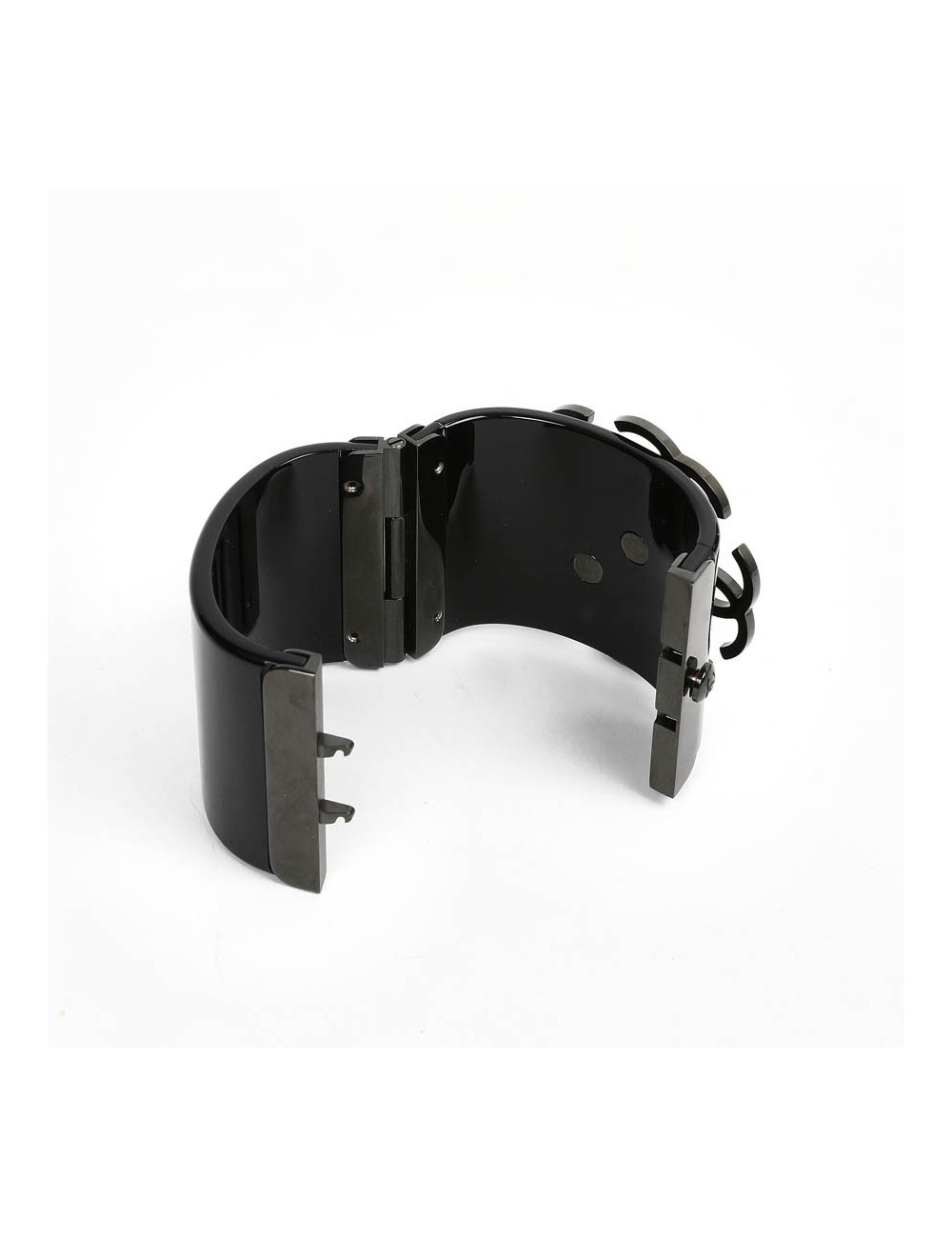 Manchette CHANEL resine noire CC strass jaunes