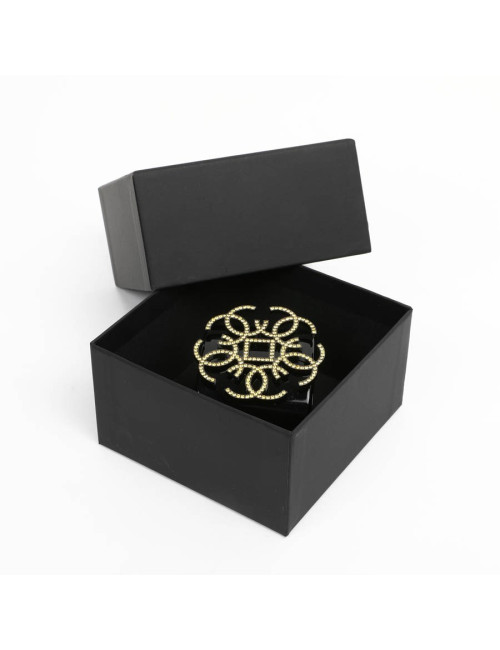 Manchette CHANEL resine noire CC strass jaunes