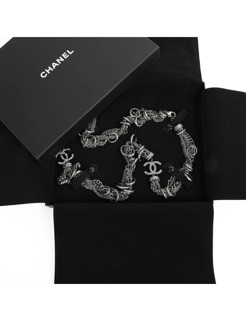 Sautoir CHANEL chaines entrelacés ruthénium strass