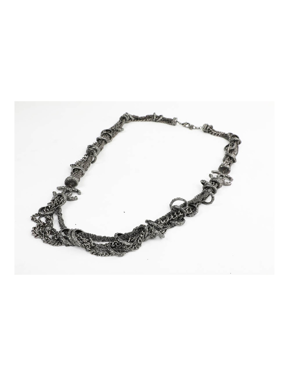 Sautoir CHANEL chaines entrelacées ruthénium strass