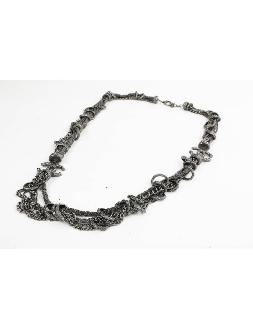 Sautoir CHANEL chaines entrelacées ruthénium strass