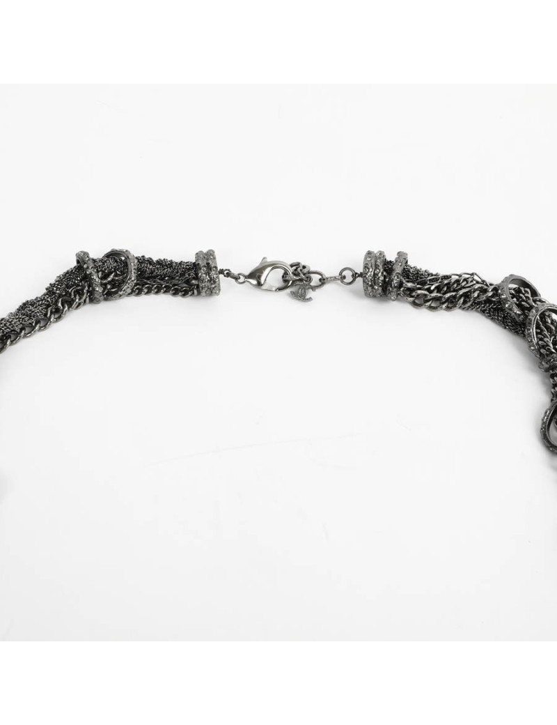 Sautoir CHANEL chaines entrelacées ruthénium strass