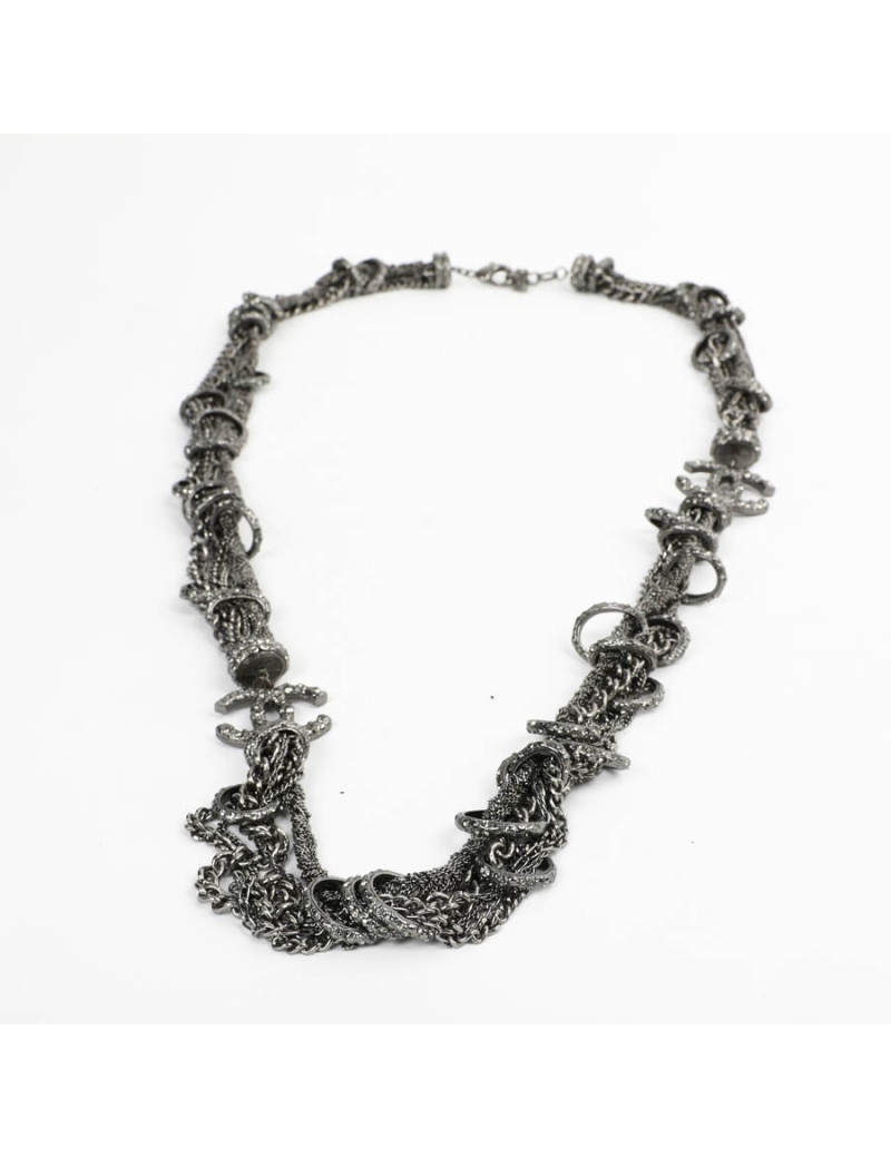 Sautoir CHANEL chaines entrelacées ruthénium strass