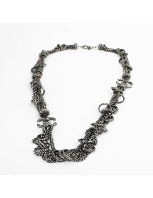 Sautoir CHANEL chaines entrelacées ruthénium strass