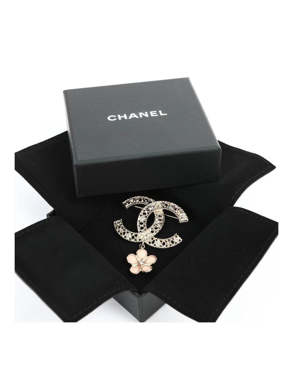 Broche CHANEL dble C et fleurette