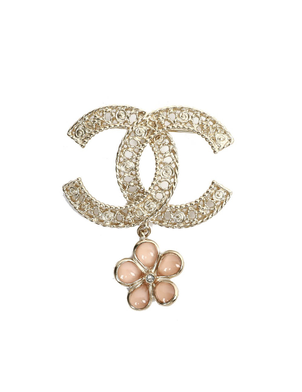 Broche CHANEL dble C et fleurette