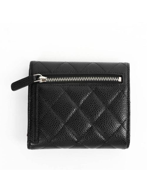 Petit portefeuille CHANEL cuir grainé noir
