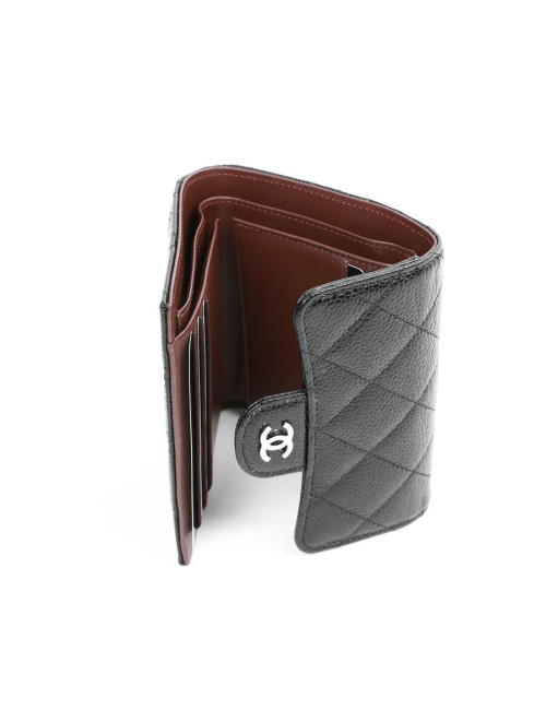 Petit portefeuille CHANEL cuir grainé noir