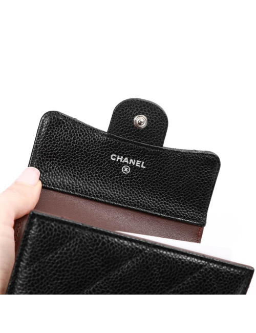Petit portefeuille CHANEL cuir grainé noir