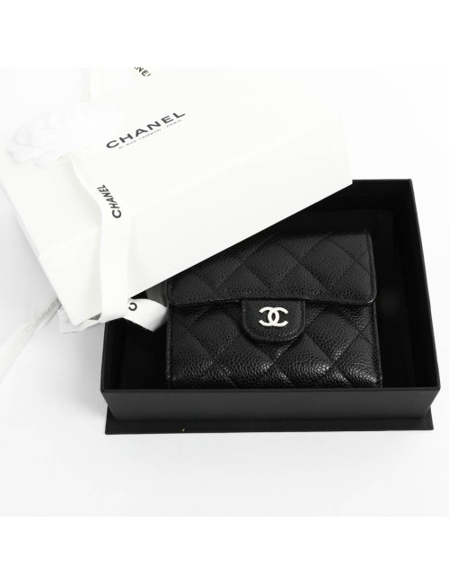 Petit portefeuille CHANEL cuir grainé noir