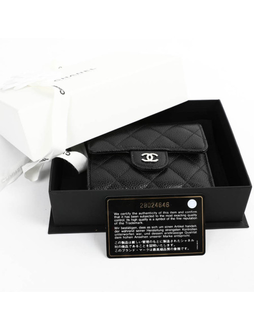 Petit portefeuille CHANEL cuir grainé noir