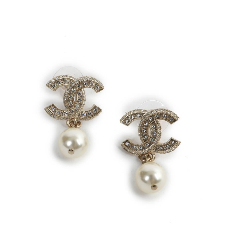 CHANEL Pearl Crystal CC Earrings Gold 99748  FASHIONPHILE