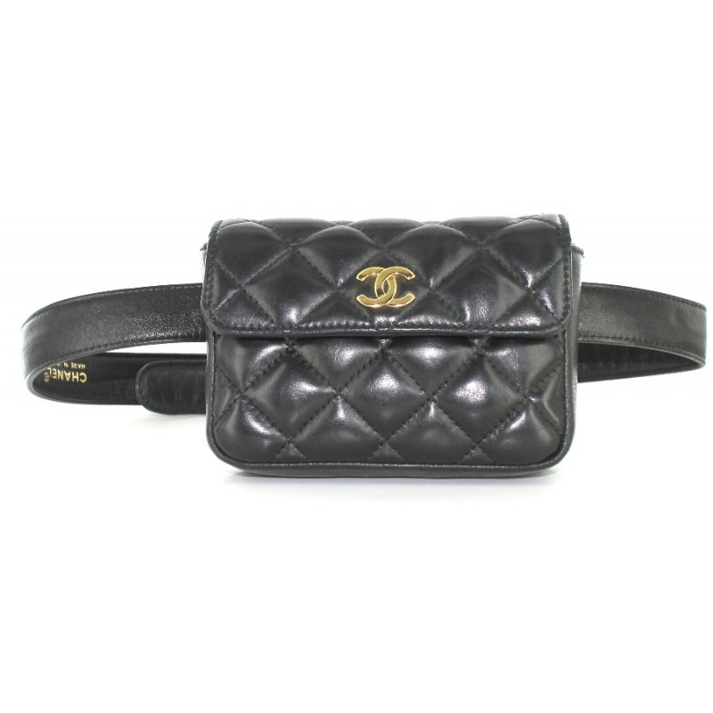 CHANEL black quilted leather and gold metal belt-pouch - VALOIS
