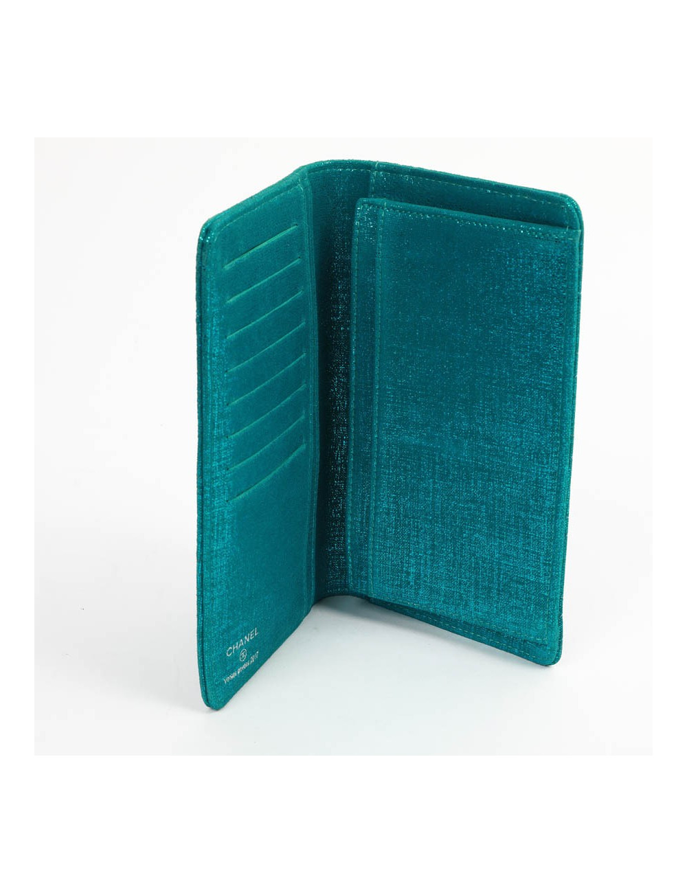 Portefeuille CHANEL en tissu turquoise irisé