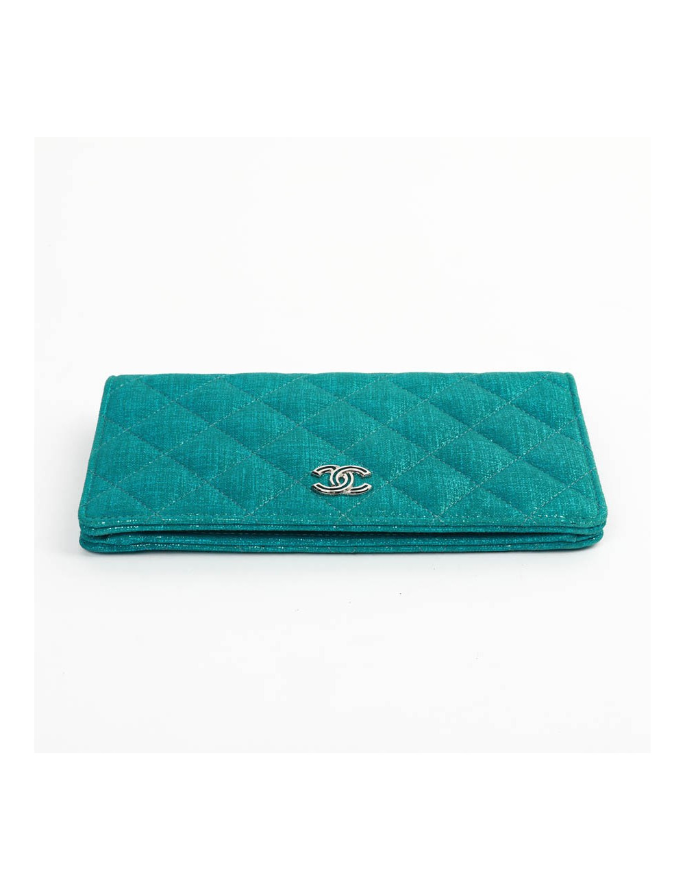 Portefeuille CHANEL en tissu turquoise irisé