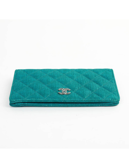 Portefeuille CHANEL en tissu turquoise irisé