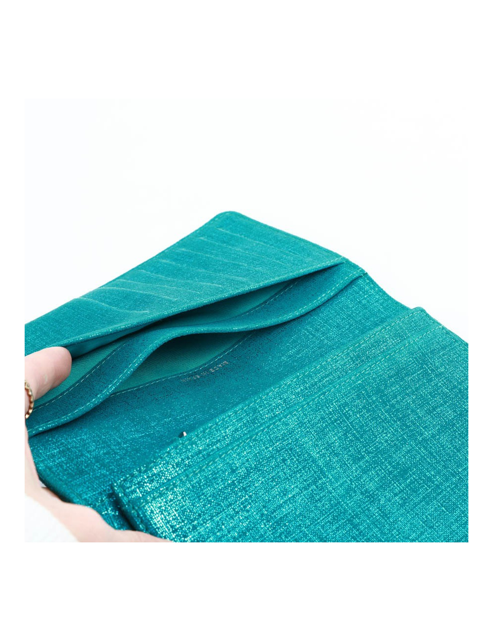 Portefeuille CHANEL en tissu turquoise irisé