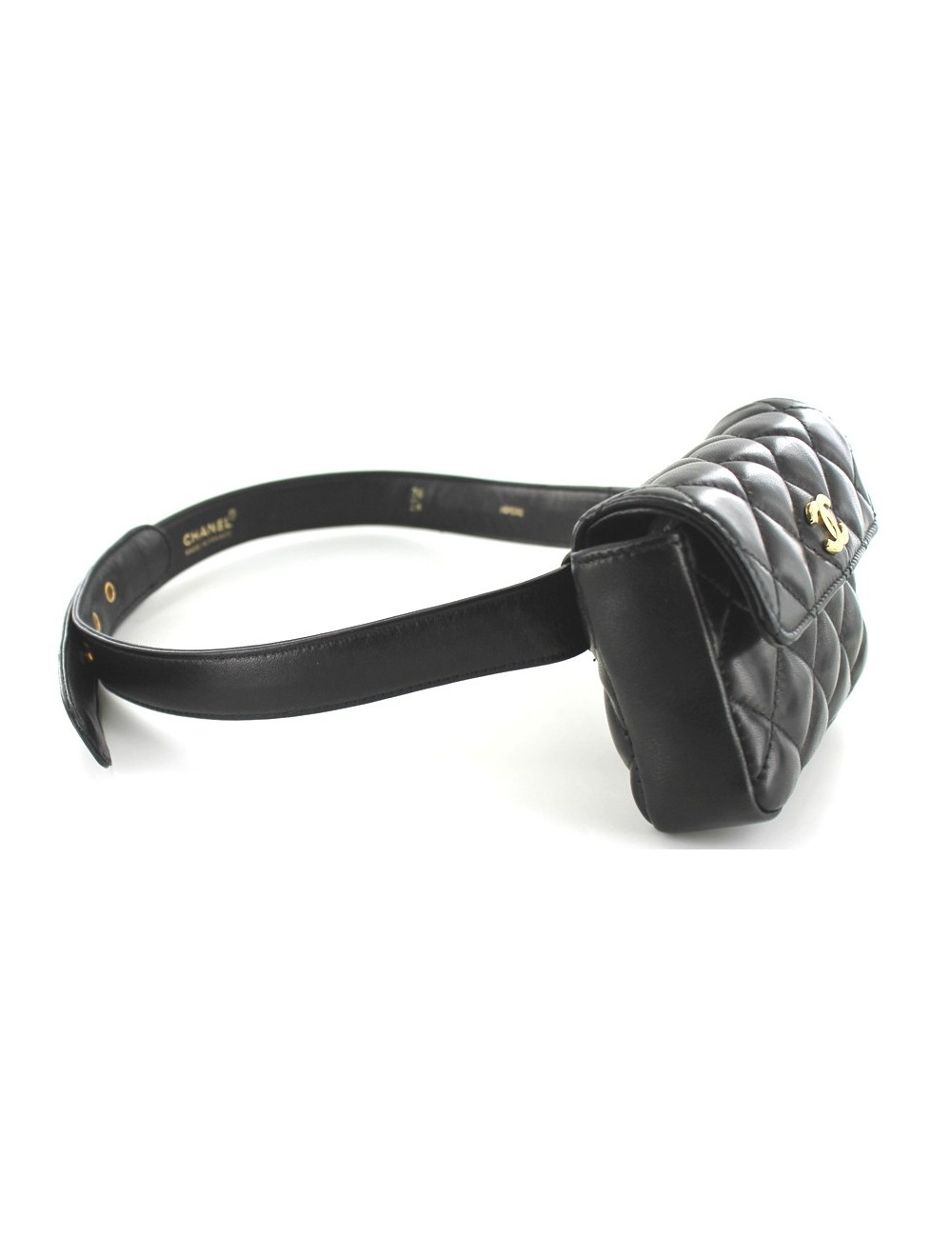 Ceinture-pochette CHANEL en cuir matelassé noir et métal doré