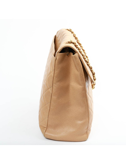 Grand cabas CHANEL cuir matelassé beige