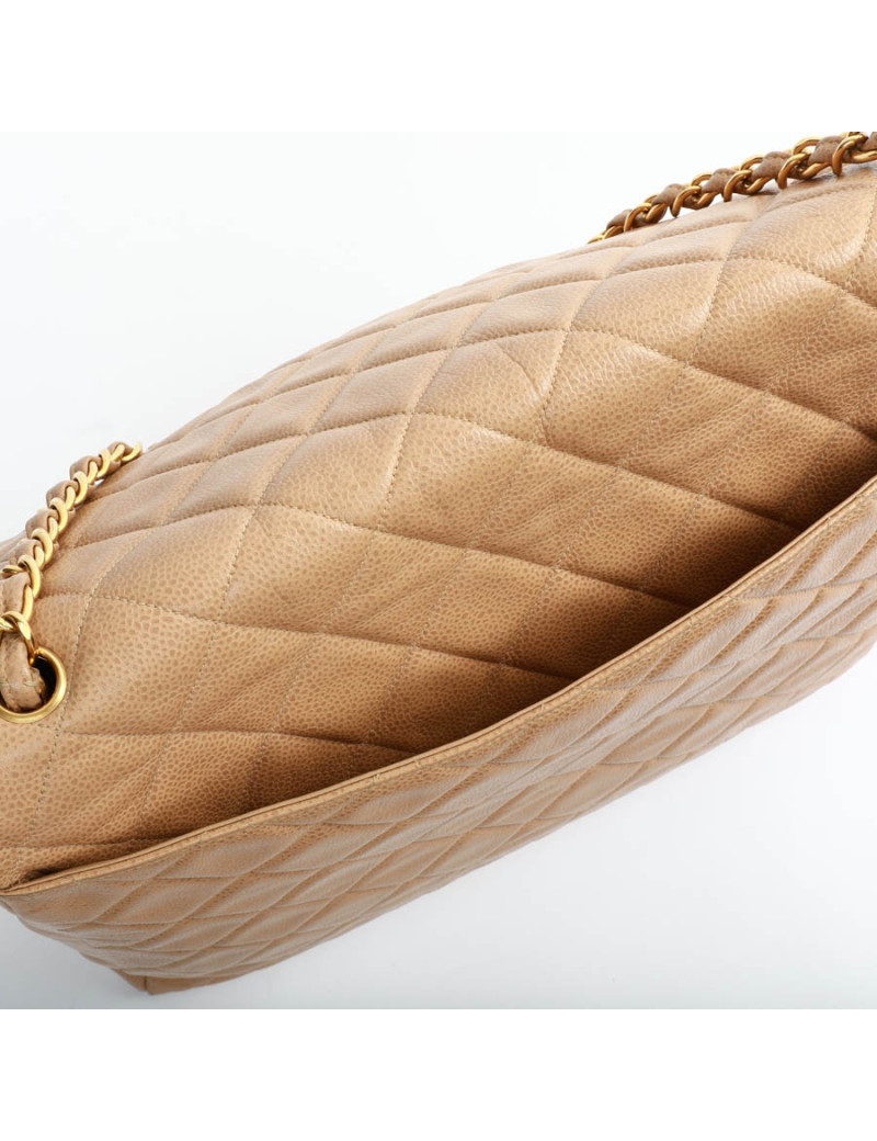 Grand cabas CHANEL cuir matelassé beige