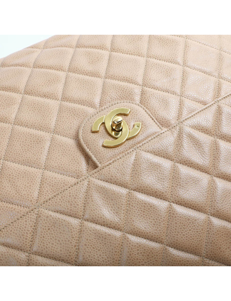 Grand cabas CHANEL cuir matelassé beige