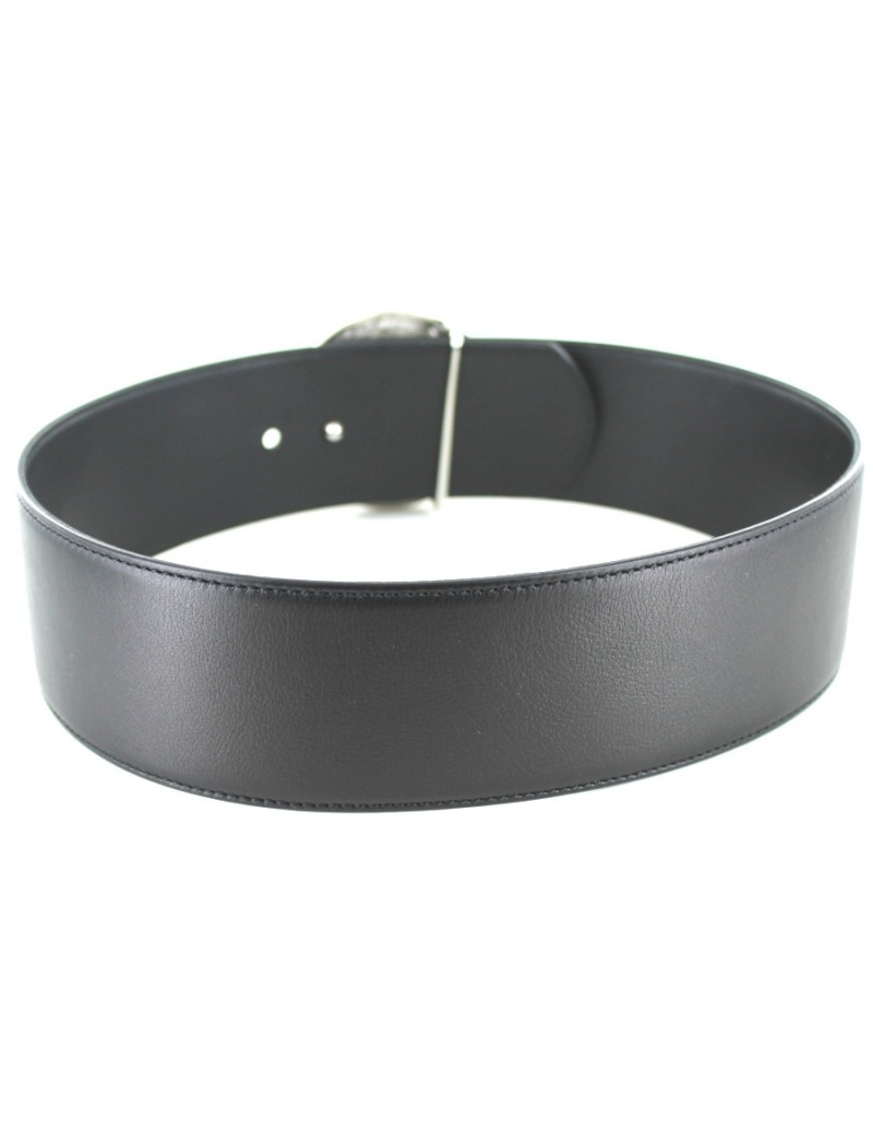 Ceinture CHANEL en cuir noir et boucle ronde CC argent