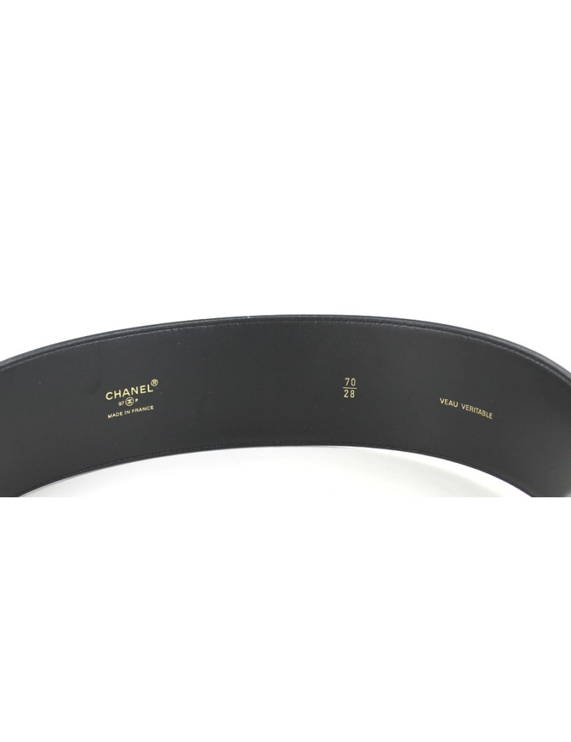 Ceinture CHANEL en cuir noir et boucle ronde CC argent