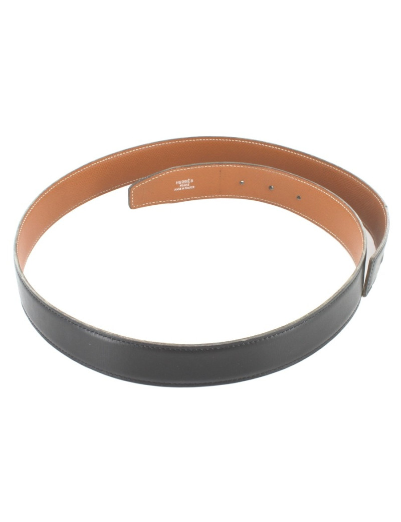Ceinture HERMES en cuir box noir (sans boucle)