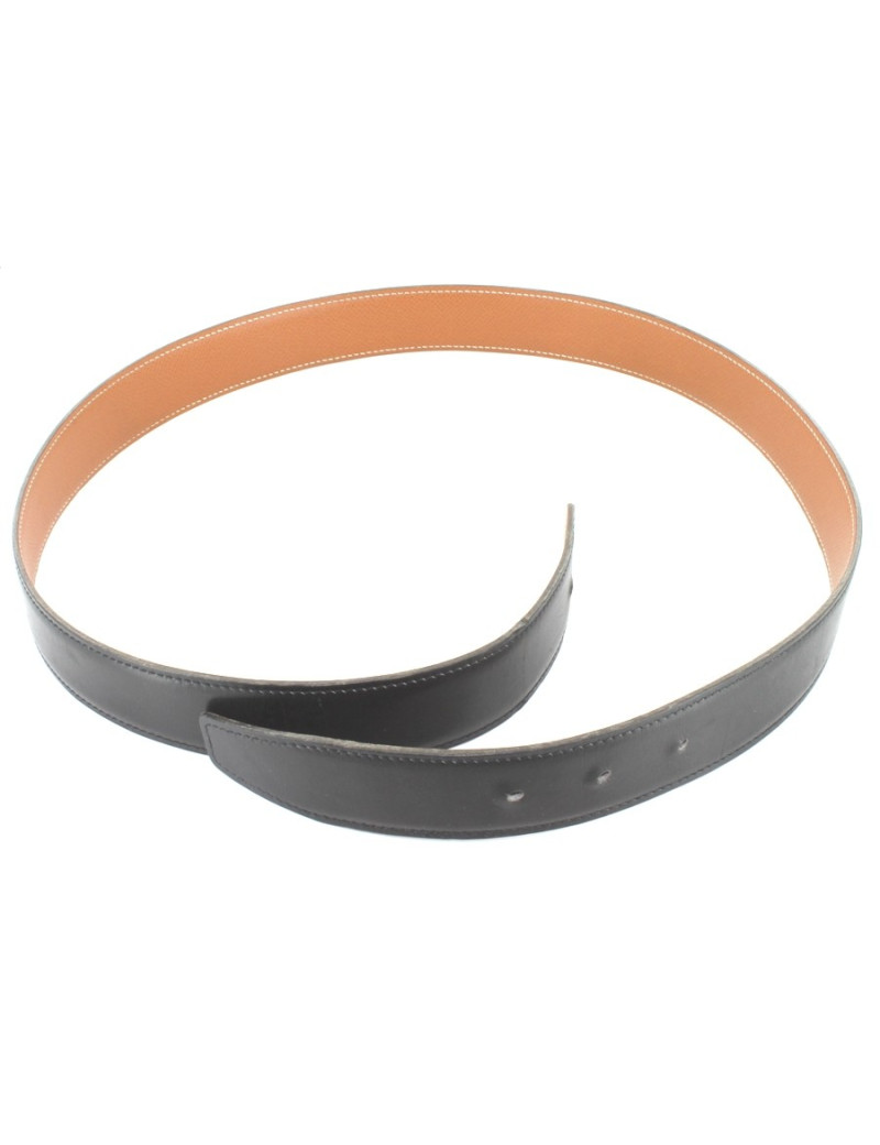 Ceinture HERMES en cuir box noir (sans boucle)
