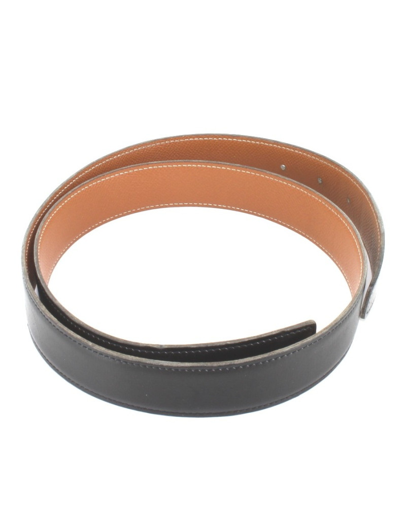 Ceinture HERMES en cuir box noir (sans boucle)
