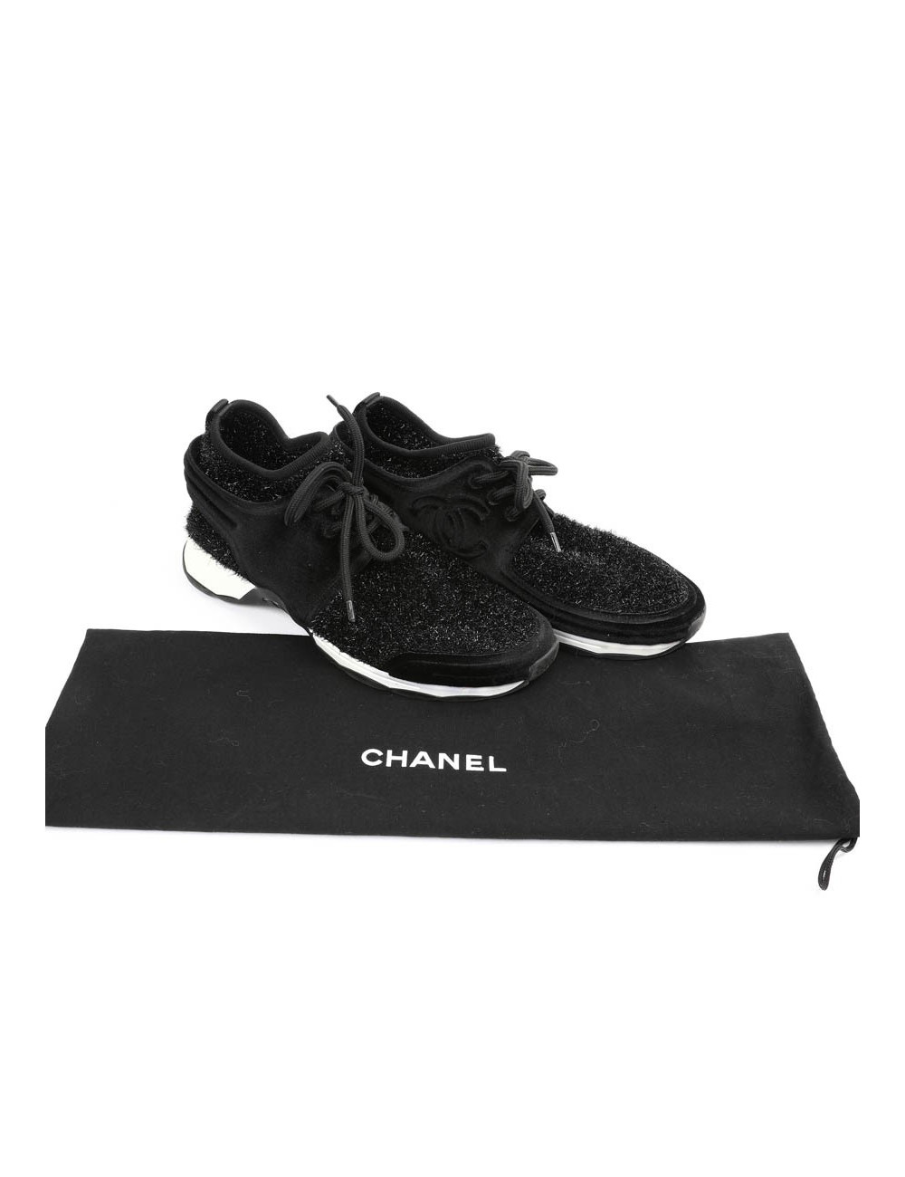 Sneakers CHANEL stretch noir brillant
