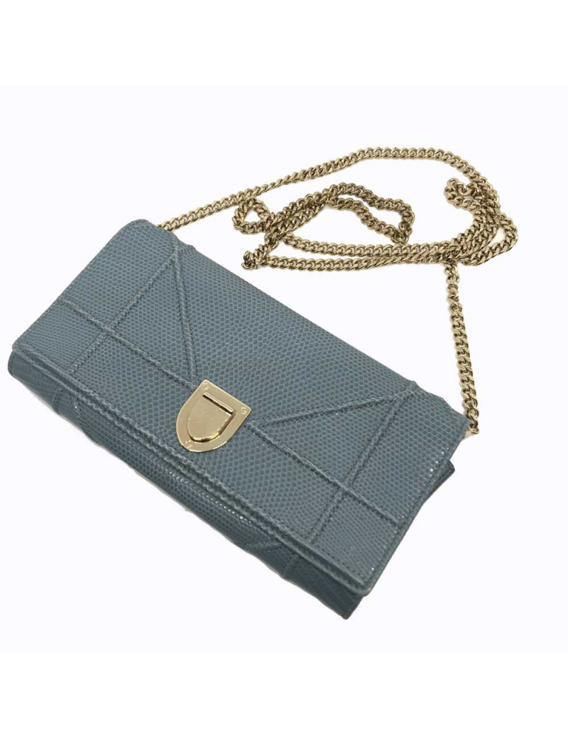 Sac Portefeuille croisière DIORAMA DIOR cuir façon lezard bleu jean's