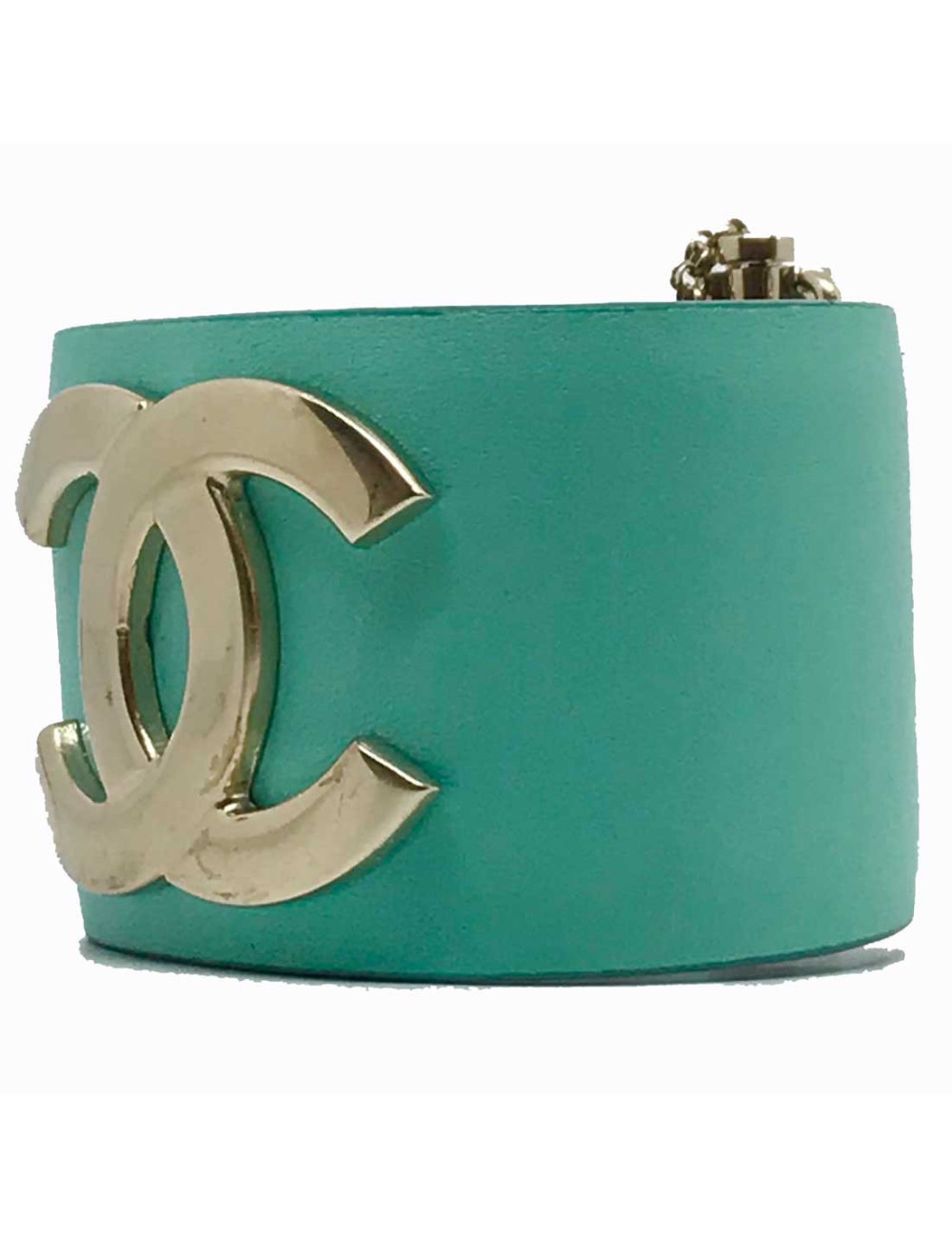 Manchette CHANEL cuir lisse vert clair