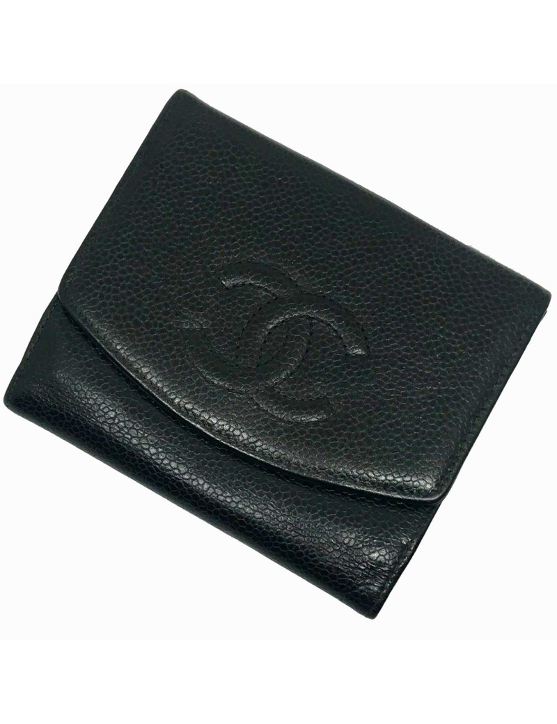 Porte monnaie CHANEL cuir caviar noir