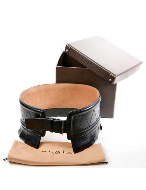 Ceinture ALAIA large cuir box noir t 70
