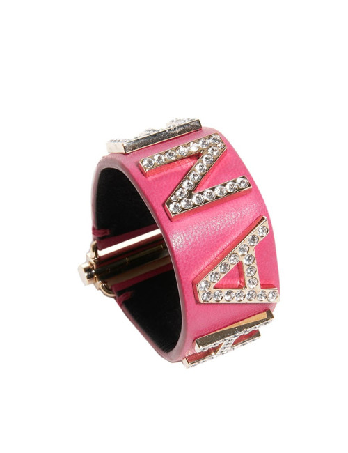 Bracelet CHANEL cuir rose et strass