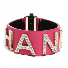 Bracelet Chanel cuir rose et strass