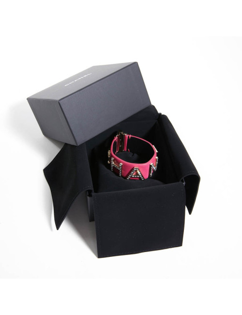 Bracelet CHANEL cuir rose et strass