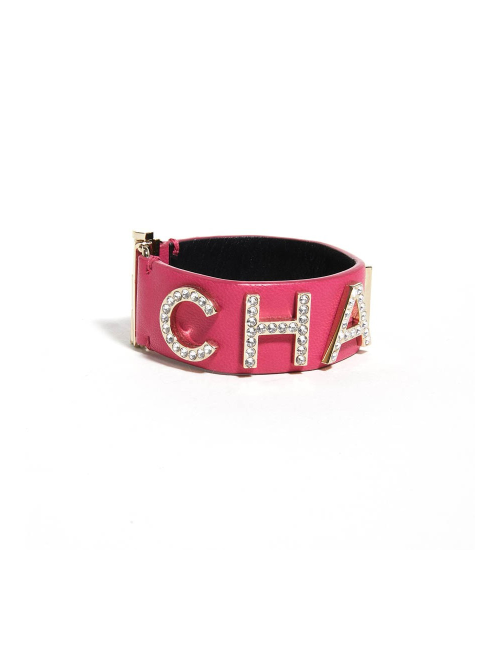 Bracelet CHANEL cuir rose et strass