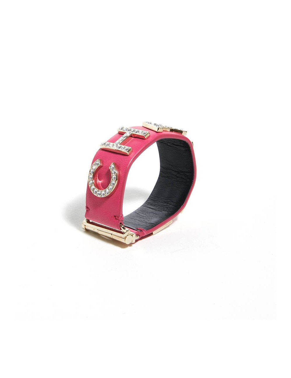 Bracelet CHANEL cuir rose et strass