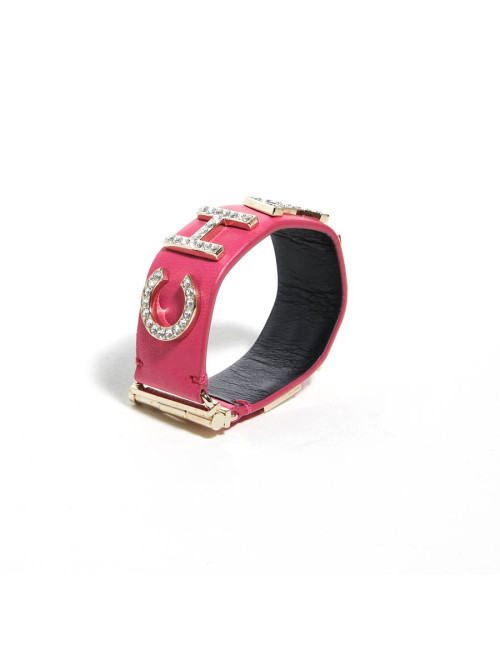 Bracelet CHANEL cuir rose et strass