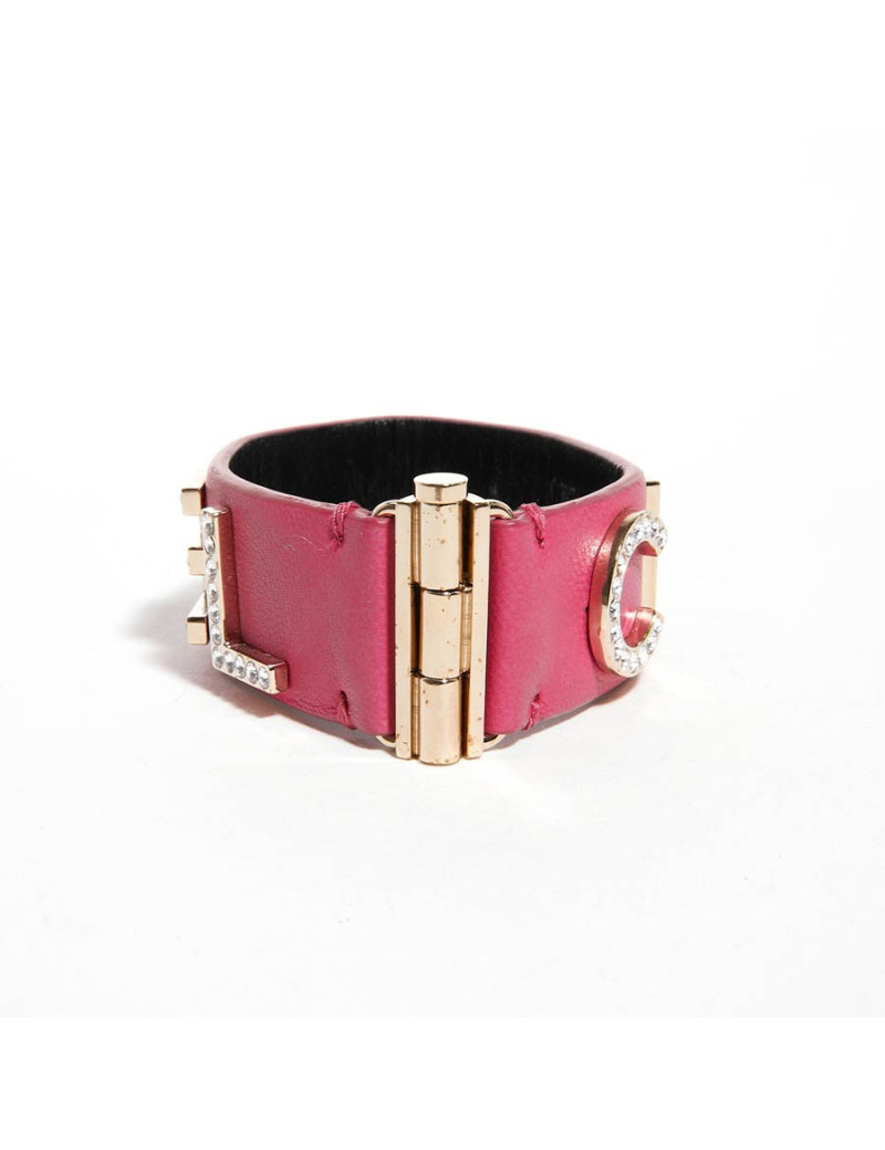 Bracelet CHANEL cuir rose et strass