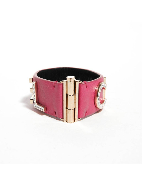 Bracelet CHANEL cuir rose et strass