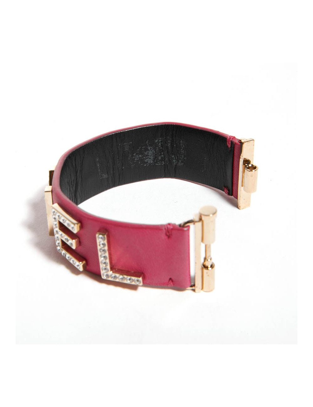 Bracelet CHANEL cuir rose et strass