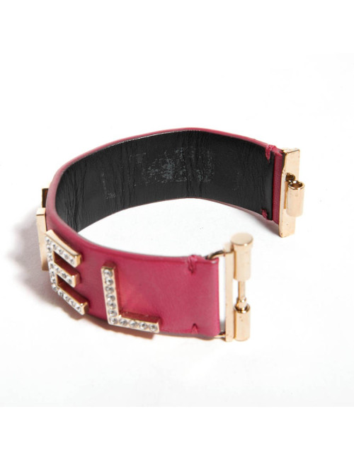 Bracelet CHANEL cuir rose et strass