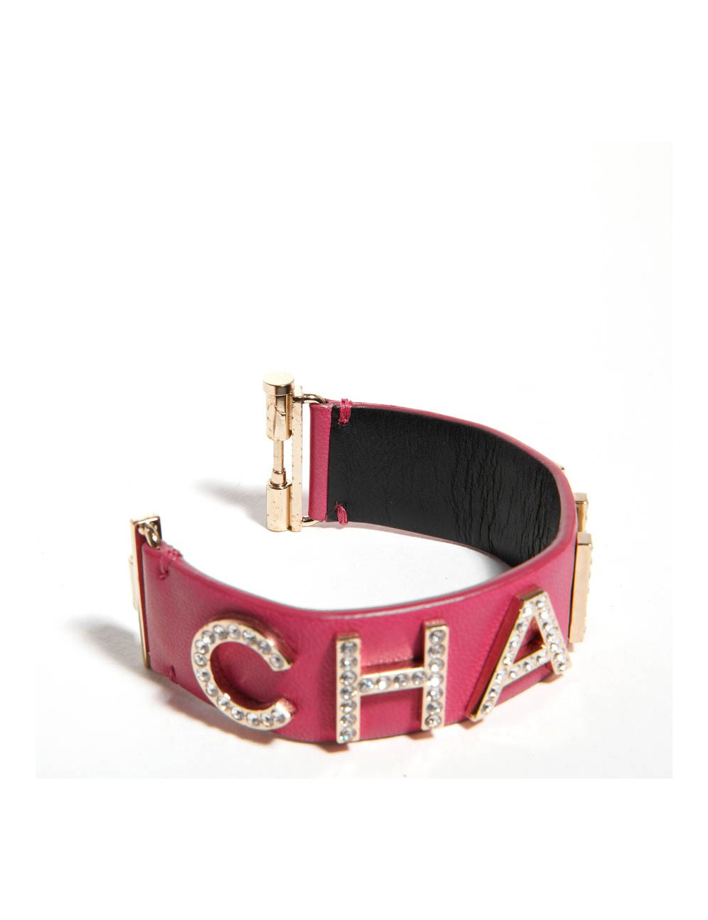 Bracelet CHANEL cuir rose et strass