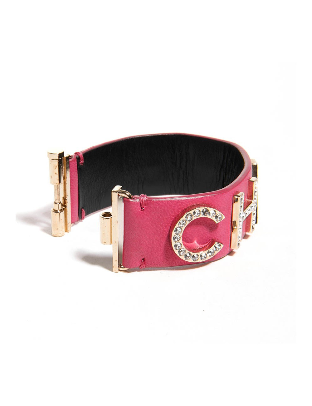 Bracelet CHANEL cuir rose et strass