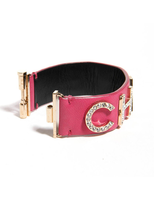 Bracelet CHANEL cuir rose et strass